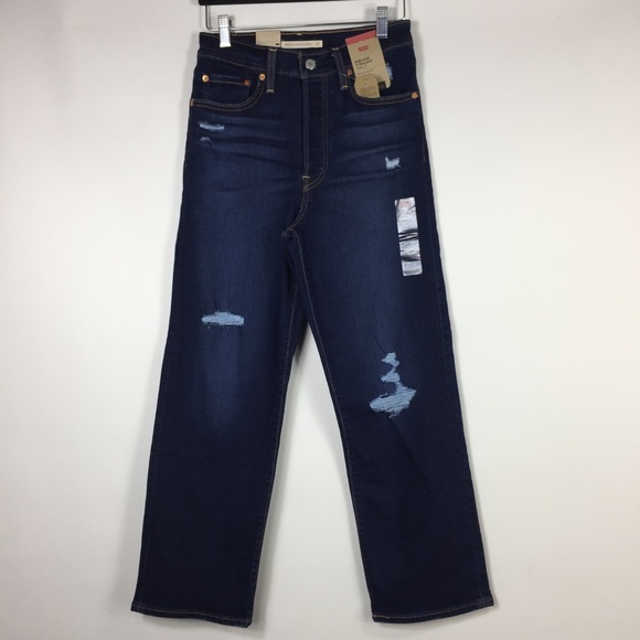 Levi’s Ribcage Straight Ankle Jeans Distressed 27 - Picture 4 of 13